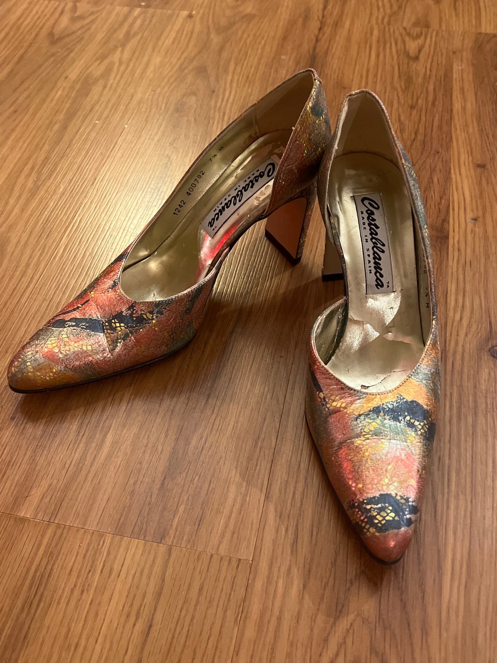 Vintage Costablanca Spain Metallic Multicolor Abstract Pumps 7.5M